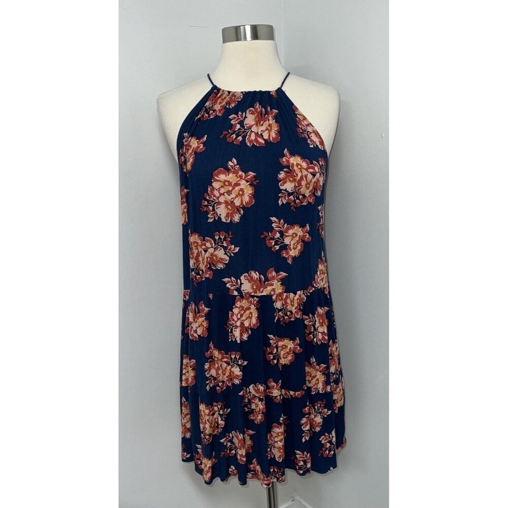Aeropostale Dress Womens Medium Blue Floral Sleeveless Keyhole Mini Summer Gauze